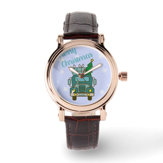 God jul för framsidan Santa lastbil Armbandsur (Framsida)
