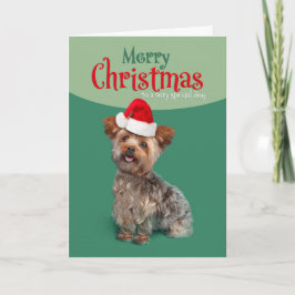 God Jul För Hund Söt Yorkie i Tomtehatt Helgkort
