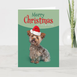 God Jul För Hund Söt Yorkie i Tomtehatt Helgkort