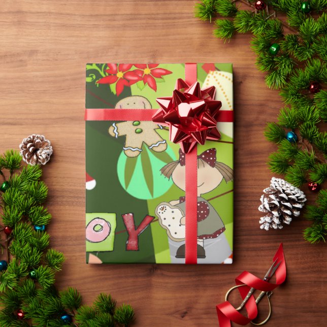 God jul för inkapsling av Pappra Grönten Rand Presentpapper (Julgåva)