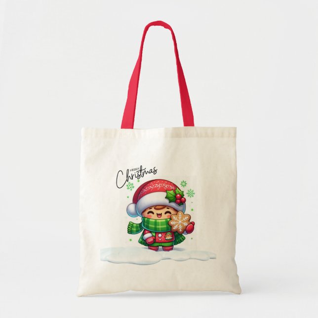 God jul för julflicka Holding Cookie Tygkasse (Framsidan)