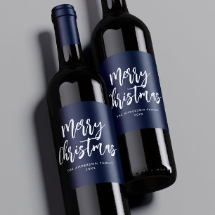 God jul för marin och vit pensel vinflaska etikett