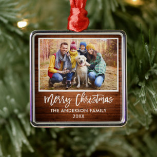 God jul för Rustic Wood-familjen för penselskript Julgransprydnad Metall