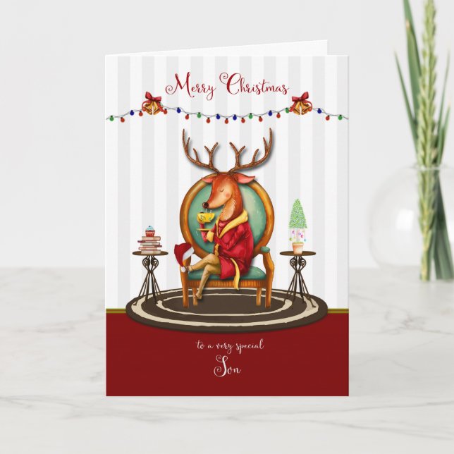 God jul för Son Reindeer Helgkort (Framsida)