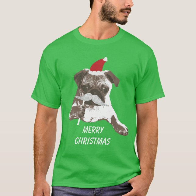 God jul för vitmustaschSanta mops T-shirt (Framsida)