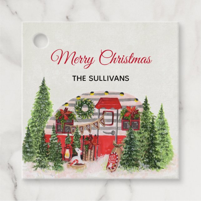 God jul-förångarCamper Rustic Scene Gåvor Etiketter (Framsida)
