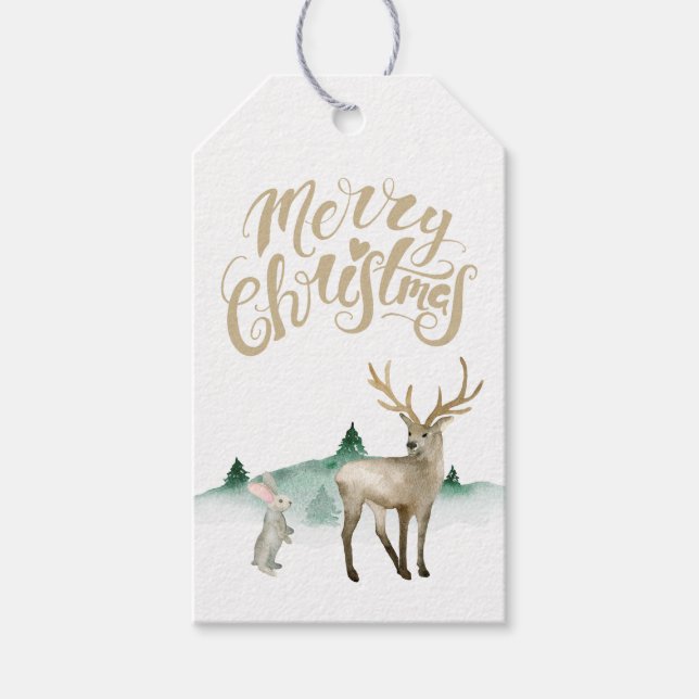 god jul Forest Animals Winter Scene Presentetikett (Framsidan)