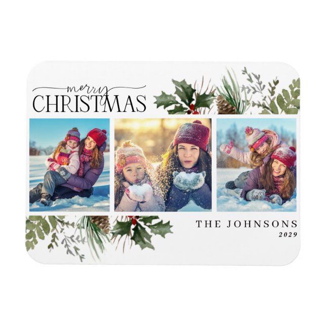 God jul Forest Berry Pinecone Photo Magnet (Horisontell)