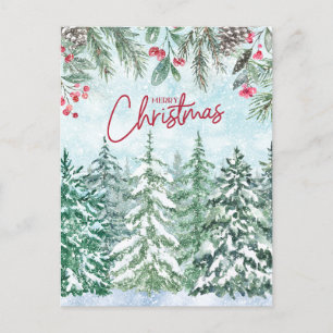 God jul Forest, Red Berries, Pinecones Helg Vykort
