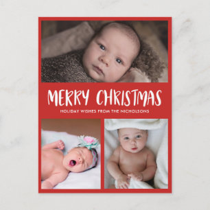 God Jul Första barnets julfoto Röd Helg Vykort
