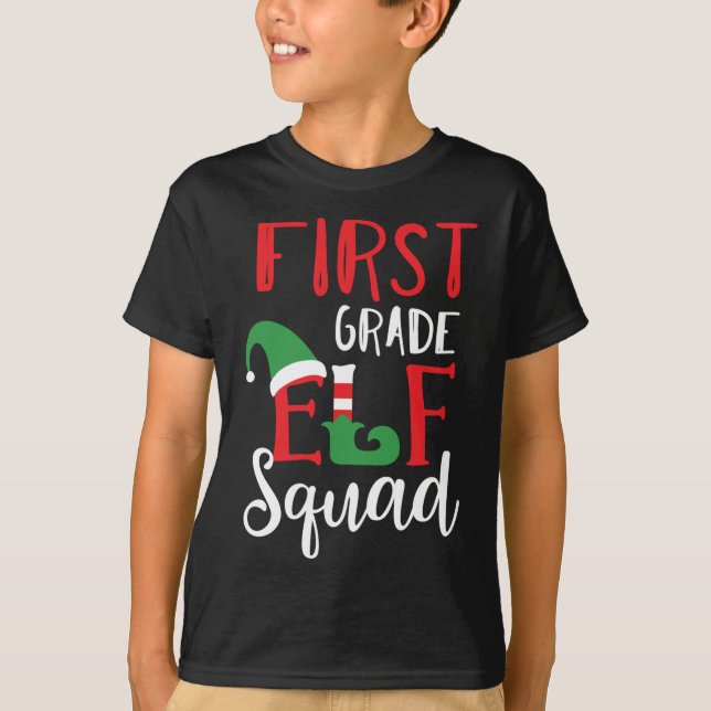 God jul, första Klass-lärartoppen på Elf Squad T Shirt (Framsida)