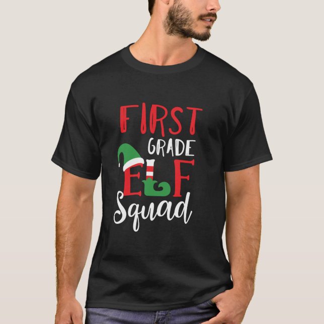 God jul, första Klass-lärartoppen på Elf Squad T Shirt (Framsida)