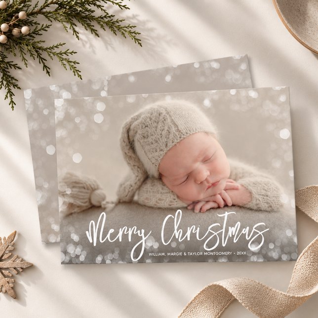 God Jul Foto Julkort (Merry Christmas photo holiday card with a blurred light border, PRINTED and/or INSTANT DOWNLOAD)
