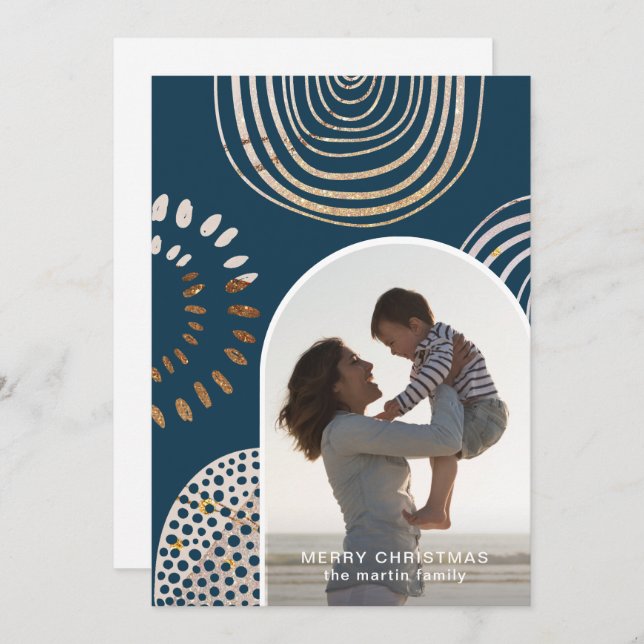 God jul-foto med meddelandeblå julkort (Fram/baksida)