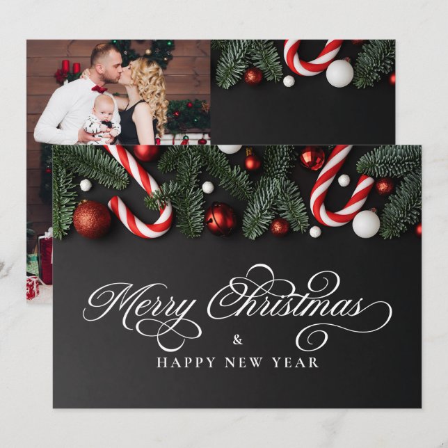 God jul-foto och meddelande - modern traditionell (Fram/baksida)
