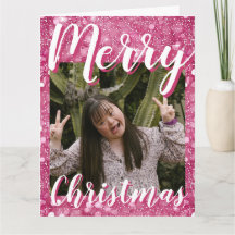God Jul Foto Rosa Glitter