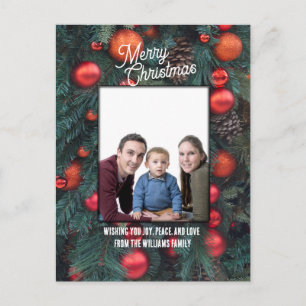 God jul fotohälsning röda dekorationer helg vykort