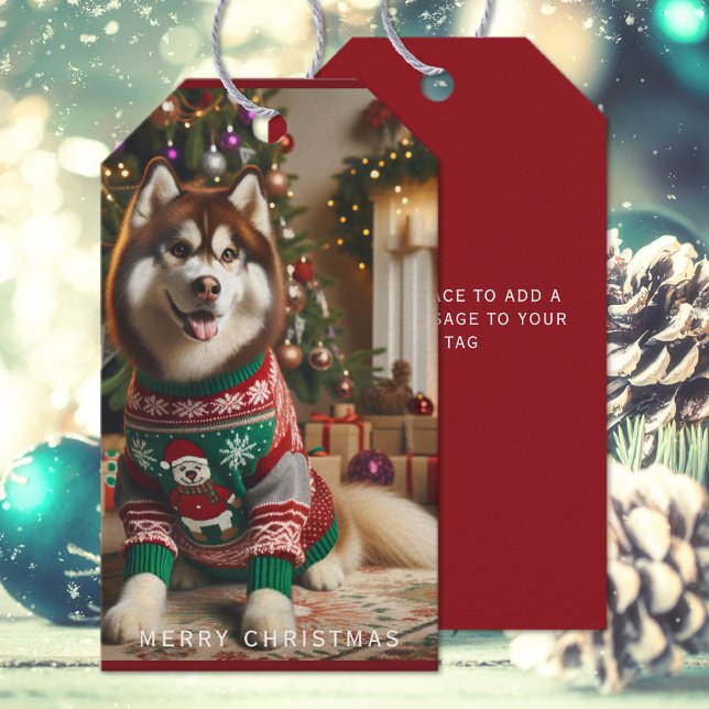 God jul Fotojul Presentetikett (The front and back of the custom Husky Christmas Holiday gift tag )