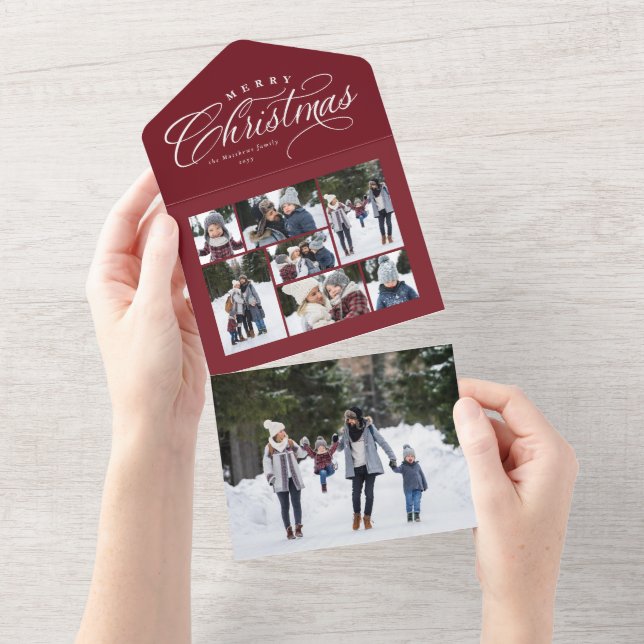 God jul fotokollage maronröd trifold (Avrivbar del)