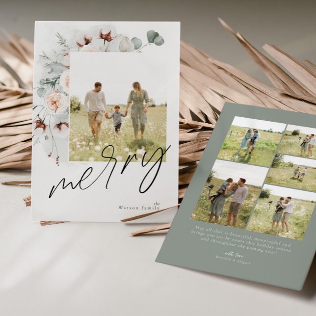 God jul-fotokort för vattenfärgen Blommigt Julkort (Skapare uppladdad)