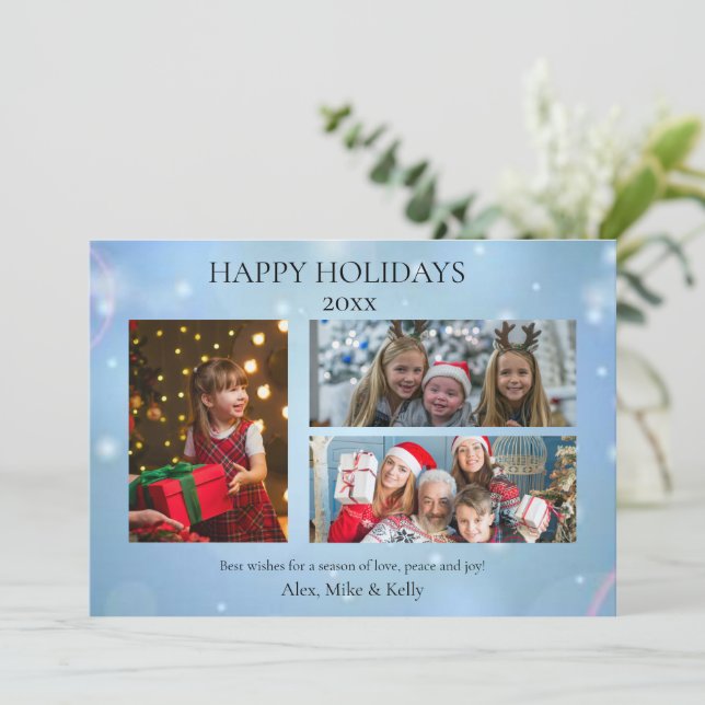 God jul fotokort tre Bilder Meddelande (Stående Fram)