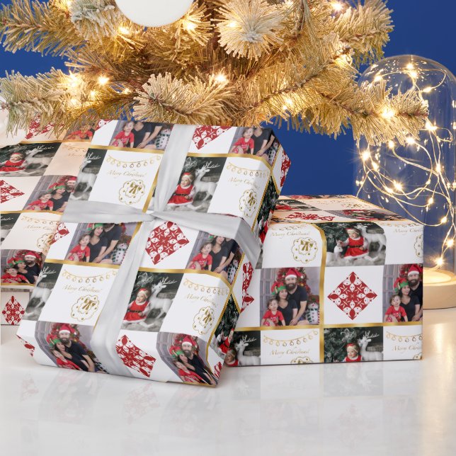 God Jul - foton gyllene och röda dekorationer Presentpapper (Helgdagar)