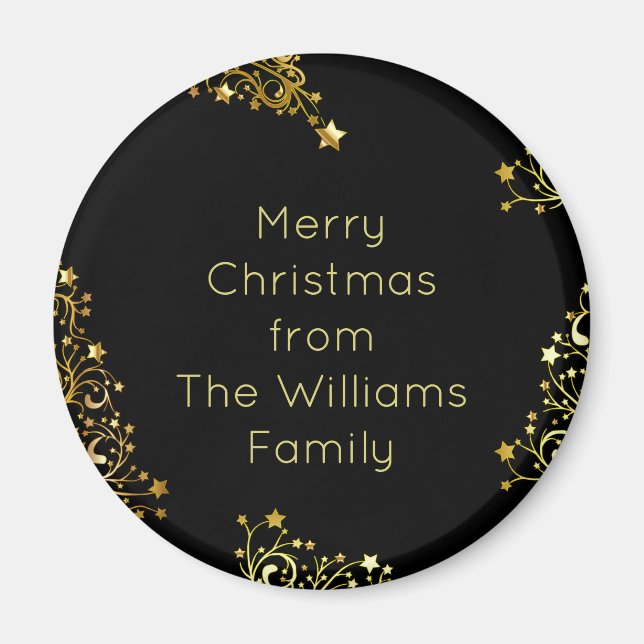 God jul från Add Your Name Black Guld Magnet (Framsidan)