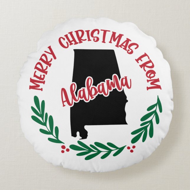 God jul från Alabama US Red Grönt White Rund Kudde (Framsidan)