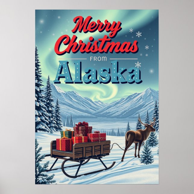God jul från Alaska Retro Poster (Framsidan)