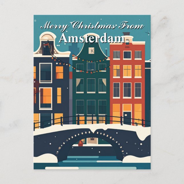 God jul från Amsterdams kanalhus  Vykort (Framsida)