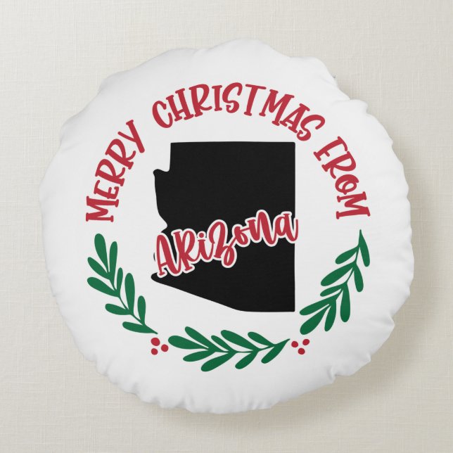 God jul från Arizona Red Grönt Rund Kudde (Baksidan)