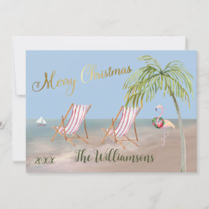 God jul från Beach Handflatan Träd Flamingo Kort