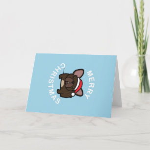 God jul från Brindle Santa Frenchie - Blue Helgkort