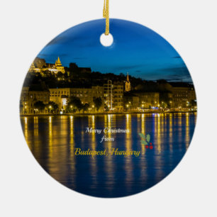god jul från Budapest, Ungern Julgransprydnad Keramik