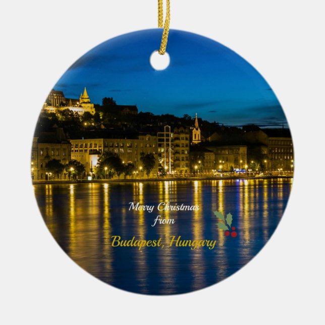 God jul från Budapest, Ungern, Julgransprydnad Keramik (Framsidan)