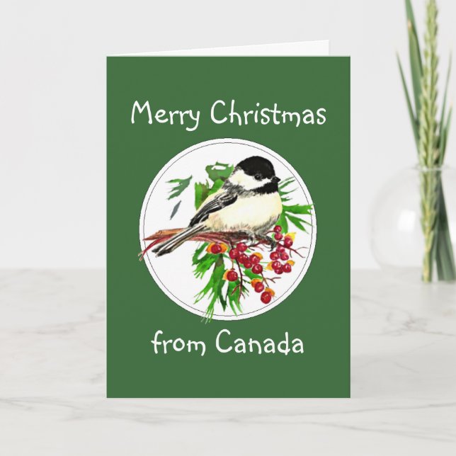 God jul från Canada Chickadee Bird Helgkort (Framsida)