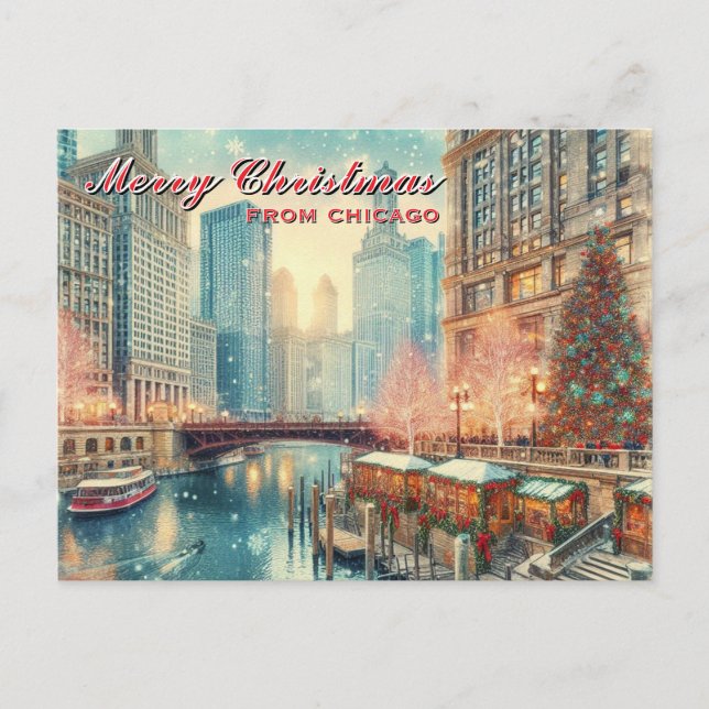 God jul från Chicago Helgdag-vykort Helg Vykort (Framsida)