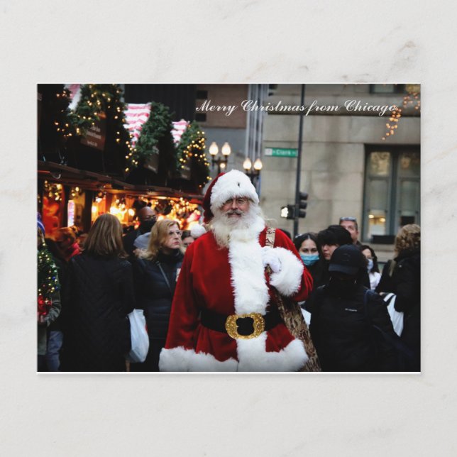 God jul från Chicago /Santa Helg Vykort (Framsida)