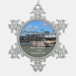 god jul från Cincinnati, OH-prydnadsföremål Snöflinga Pewter Julgransprydnad