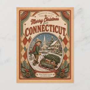 God Jul från Connecticut Vintage Snöglob Helg Vykort