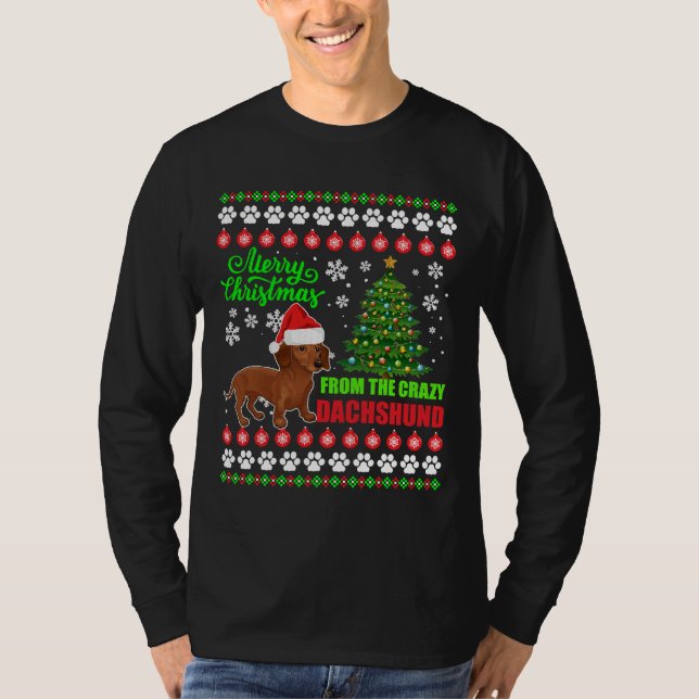 God jul från Dachshund Hund Ugly Sweater T Shirt (Framsida)