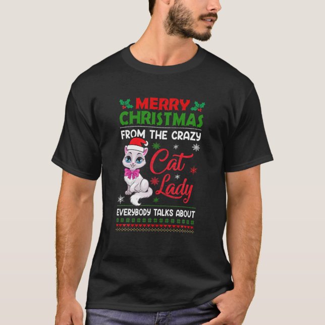 god jul från Dam-julen i Crazy Cat T Shirt (Framsida)