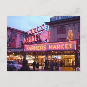 God jul från det Seattle Pike stället marknadsför Helg Vykort