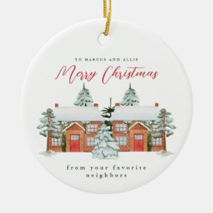 God jul från dina favoritgrannar julgransprydnad keramik