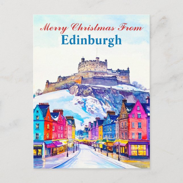 God jul från Edinburgh Scotland Winter Vykort (Framsida)
