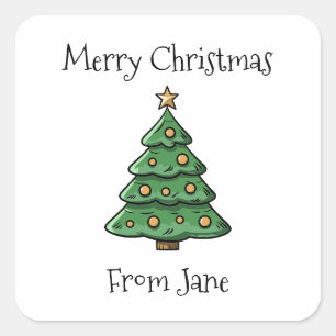 God jul från enkelt minimalistiskt Träd Fyrkantigt Klistermärke