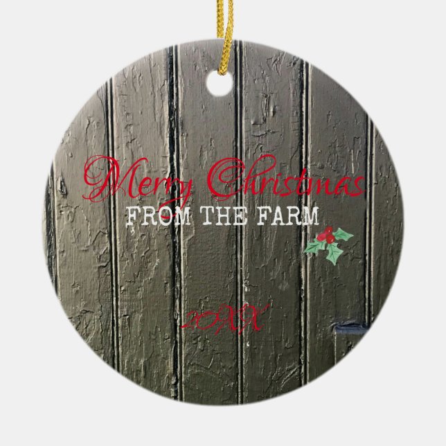 God jul från Farm Photo Horse Barn Julgransprydnad Keramik (Framsidan)