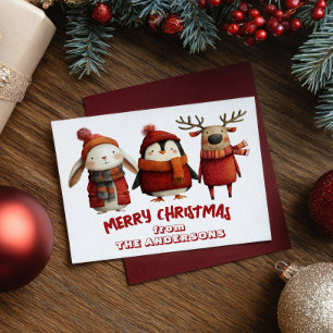 God jul från Festive Santa Animals Helg Vykort