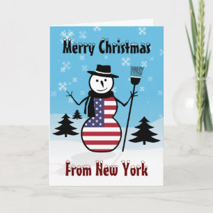God jul från flagga för New York snögubbeUS Helgkort