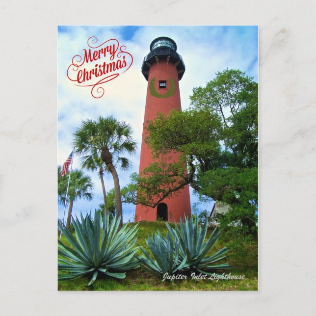 God jul från Florida Jupiter Lighthouse Helg Vykort (Framsida)